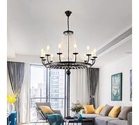 Ceiling Light Fixture Pendant Light, Multi Lights Candle Pendant Rustic Black Iron Chandelier with Beaded Crystal Decor (10 Light) (Black 10 Light)
