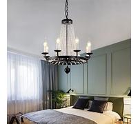 Ceiling Light Fixture Pendant Light, Multi Lights Candle Pendant Rustic Black Iron Chandelier with Beaded Crystal Decor (10 Light) (Black 8 Light)