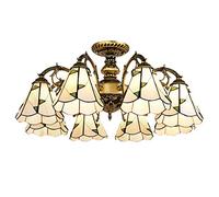 Ceiling Light Fixture Rose Flower Stained Glass Farmhouse Chandelier 5 Lights Fixture Decorate Dinner Room Living Room Bedroom,White,8 Lights