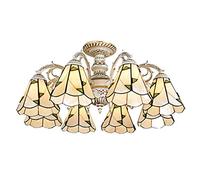 Ceiling Light Fixture Rose Flower Stained Glass Farmhouse Chandelier 5 Lights Fixture Decorate Dinner Room Living Room Bedroom,White,8 Lights