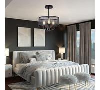 Ceiling Light Fixture Semi Flush Mount Chandelier, Boutique Decoration Metal Cage Black Chandeliers, Industrial Ceiling Lamp,Chandelier