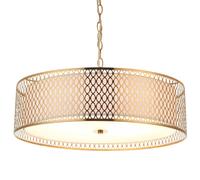 Endon 101569 Cordero 3lt Pendant Gold effect plate, white fabric & frosted glass 3 x 10W LED E27 (Required)