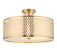 Endon Cordero Decorative Flush Ceiling Lamp, Gold Effect Plate, White Fabric, Fr