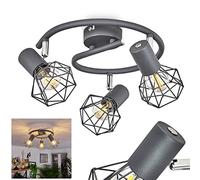 Ceiling Light Gullspang, Round Ceiling Light in Industrial Design, Metal in Anthracite/Chrome Colour, Modern Light with lampshades in Grid Optic and Light Effect, 3-Flame, E14 Socket, Without Bulbs