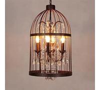 Ceiling Light Industrial Vintage Lighting Fixture Black Finish Metal Birdcage Crystal Ceiling Chandelier 4 Lights Hanging Pendant Ceiling Lamp for Kitchen Dining Room(Iron Color)