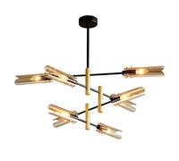 Ceiling Light Modern Sputnik Ceiling Light, Black and Gold Semi Flush Mount Ceiling Lamp with Tube Glass Shade, Rotatable Mid Century Metal Ceiling Light Fixture for Bedroom Offi