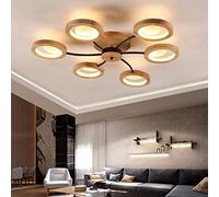 Ceiling Light Nordic Led Wood Ceiling Lamp Simple Modern Large Living Room Chandelier Dining Room Lamp Creative Office Bedroom with Remote Control Decoration Kitchen Round Ceiling Lighting,6 Head