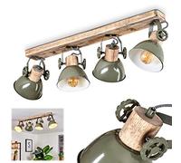 Ceiling Light Orny, 4-Flame Ceiling spot Made of Wood and Metal in Green, Industrial/Vintage Look Indoor lamp, 4 x E27, The lamp Heads are Adjustable,Without Bulbs