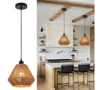 Ceiling Light Shade Woven Pendant Lamp Boho Rattan E27 Black