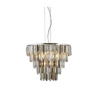 Searchlight CLARISSA - 9 Light Chrome Ceiling Pendant with Amber, Smokey Crystal Prism Drops