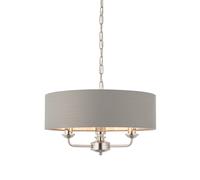 Endon 94377 Highclere 3lt Pendant Bright nickel plate & charcoal fabric 3 x 40W E14 candle (Required)