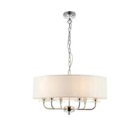 Endon 60179 Nixon 6lt Pendant Bright nickel plate & vintage white fabric 6 x 40W E14 candle (Required)