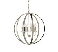 Endon 81508 Ritz 6lt Pendant Bright nickel plate with clear crystal & faceted acrylic 6 x 40W E14 candle (Required)