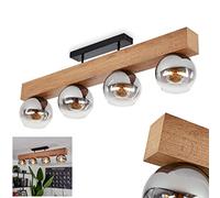 Ceiling Light Vouhet, Modern Ceiling lamp Made of Metal/MDF/Glass in Black/Wood Optics/Smoke Colors, Light in Retro/Vintage Design with lampshades Made of Smoked Glass (Ø15cm), 4xE27, Without Bulbs