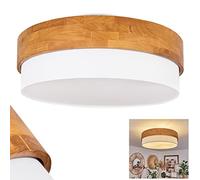 Ceiling Light Vrolle, Modern Ceiling lamp Made of Metal/Wood/Fabric in Nickel matt/Nature/White, Light in Scandinavian Design, Ø 50 cm, 3-Flame, 3 x E27, Without Bulbs