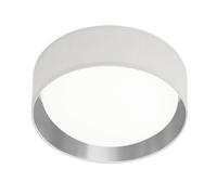 1 Light LED Ceiling Flush Fitting Light with Acrylic White and Silver Drum Shade