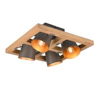 Ceiling Light Wood Bell 4 Spot Plate Natural Antique Nickel & Gold Trio