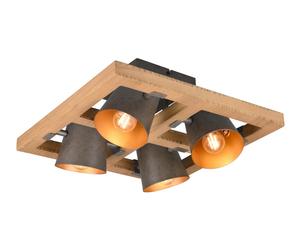 Ceiling Light Wood Bell 4 Spot Plate Natural Antique Nickel & Gold Trio