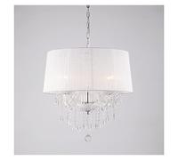 Ceiling Lights Modern 5-Light Drum Pendant Lighting Fixture, 55cm Fabric Shade, Semi Flush Mount Ceiling Lights with Crystal, Chrome Finish Chandelier for Living Room, Dining Room (Color : White)
