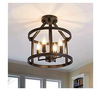 Ceiling Lights Retro Semi Flush Mount Ceiling Light Fixture,4-Light Black Metal Farmhouse Chandelier,Rustic Candle Style Pendant Light for Bedroom Dining Room Living Room Foyer