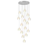 ceiling Luxury Crystal Bubble 16 Light Staircase with Adjustable Height Stainless Steel Base Raindrop Chandelier for High Ceilings Villa Lighting Fixture 6000K Warm
