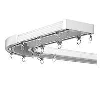 Ceiling Mount Double Track Curtain Rod System with 90° Corner Connectors 1.8M/6Ft for L/U Bay Windows White Conjoined Design for Seamless Installation
