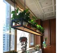 Ceiling Mount Grid Pot Pan Rack 100cm Hanger Shelf Kitchen Storage Holder Heavy Duty Wood Metal Organizer Stand (Size: 140x25x15cm)