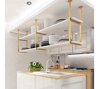 Ceiling Mount Kitchen Pot Rack & Wine Rack Hanging Shelf Metal & Wood White Space Saving Sto Solut for Pots Pans & Kitchen tials (120×30×80cm)
