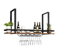 Ceiling Mount Shelf, Hanging Wine Rack with Glass Holder, Industrial Floating Shelves Bar Storage Rack, Hanging Organizer Rack, for Kitchen, Cafe, Dining Room (Color : Black, Size