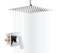 Ceiling Mount Shower Faucet Set Polished Chrome Bathroom Rainfall Shower System 10 Inch Shower Head and Handle Set Single Function Mixer Shower Trim Kit with Valve