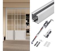 Ceiling Mount Sliding Door Rail Track Kit Soft Close, Rolling Barn Door Hardware Kit for Garage, Pocket Doore Kit with Soft Close Mechanism/Sier-White/3.5M/11.5Ft