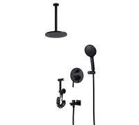 Ceiling Mounted Black Bathroom Faucet 9" Round Rainfall Head with Handheld Sprayer and Spray, Luxury Shower Set