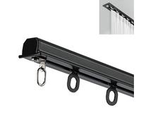 Ceiling-Mounted Curtain Track SystemBlack Aluminum Drapery Rod Set with Hooks & Rollers 4.6m (15.1ft) for Complete Light Blocking & Easy Installation