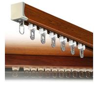 Ceiling Mounted Curtain Tracks with Wood Grain Single Rail Drapery Rod System Versatile Curtain Hardware for Room Dividers Stylish and Functional Curtain Rails.