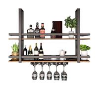 Ceiling Mounted Hanging Shelf Kitchen Decorative Storage Shelving Plant Flower Pot Stand, Black Metal Floating Planter Shelves for Balcony Bar - Wine Rack/Wine Bottle Holder(100x30x80cm)