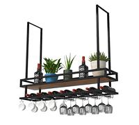 Ceiling Mounted Hanging Shelf with Glass Holder for Upside Down Stemware Goblet and Wine Glasses Ideal for Restaurant Cafe and Home Bottle Storage