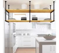 Ceiling Mounted Kitchen Storage Rack - Adjustable Metal Shelves for Pots, Pans, and Plants - 60/80/100/120/150 cm Black Floating Shelving Unit (90x30x80 cm)