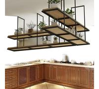 Ceiling-Mounted Kitchen Storage Rack - Floating Overhead Shelf for Wine, Pots, Plants & Decor Display - Sturdy Hanging Shelving Unit (90x30x80cm)