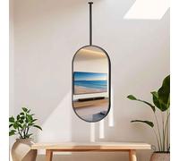 Ceiling Mounted Mirror, HD Floating Wall Mirror for Bathroom, Vanity Makeup, Living Room - Black Oval Metal Design (60cm x 100cm)