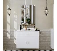 Ceiling Mounted Mirror with White Metal Boom and Mirror Frame, Bathroom Vanity Makeup Mirror, Barber Shop Mirror, Suspended Glass Mirror for Home Hotel or Store - with Mounting Hardware ( Size : 40cmx