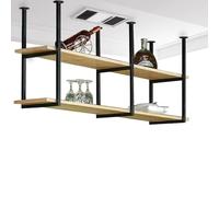 Ceiling-Mounted Overhead Storage Rack - Floating Wooden Shelves for Kitchen, Wine Holder & Pot Pan Organizer, Adjustable Sizes 60-150 cm (140x30x80 cm)