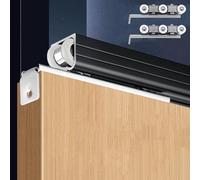 Ceiling Mounted Sliding Barn Door Track Kit 2.3ft Black Single Track Roller Set for Cabinets & Wardrobes Smooth Glide Hardware Easy Installation Bypass System