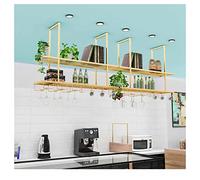 Ceiling Mounted Storage Rack, Wrought Iron 2 Tier Display Rack, Decorative Hanging Wine Rack for Bar or Kitchen, Easy to Install for Space-Saving Storage Solutions