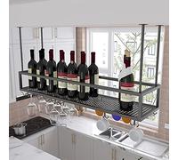 Ceiling Mounted Wine Rack Hanging Champagne Glass Holder Wrought Iron Wine Bottle Storage for Bar Under Cabinet 120x25x21cm Stylish & Space Saving Solution