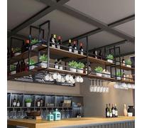 Ceiling Mounted Wine RackUpside Down Glass & Bottle Holder Metal & Wood Stemware Storage Shelf for Home Bar 120x30x80cmElegant Wine Organizer for Stylish Home Décor