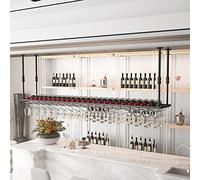 Ceiling Mounted Wine s Rack Adjustable Floating Stemware Sto Shelf with Bottle Holder for Upside Down Cups 120cm x 30cm Perfect for Home Bars and Kitchens