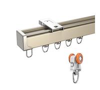 Ceiling or Wall Mount Curtain Tracks Single/Double Guide Rail Set with All Install Fittings for Home Decor & Privacy Room Divider Champagne Color