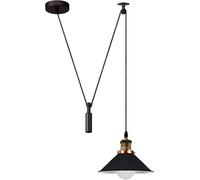 Ceiling Pendant Light, 22cm Metal Light Shade, Height Adjustable 2m Cable, Vintage Edison 60w E27 Bulb Base, Industrial Pulley Lighting, Island Lamp for Farmhouse Dinner Room (Black)