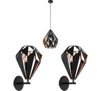 Ceiling Pendant Light & 2x Matching Wall Lights Black & Copper Shard Geometric