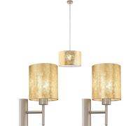Ceiling Pendant Light & 2x Matching Wall Lights Champagne & Gold Fabric Shade